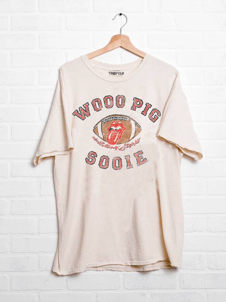Rolling Stones Wooo Pig Sooie Football Off Wht Thrifted Tee for wholesale by LivyLu
