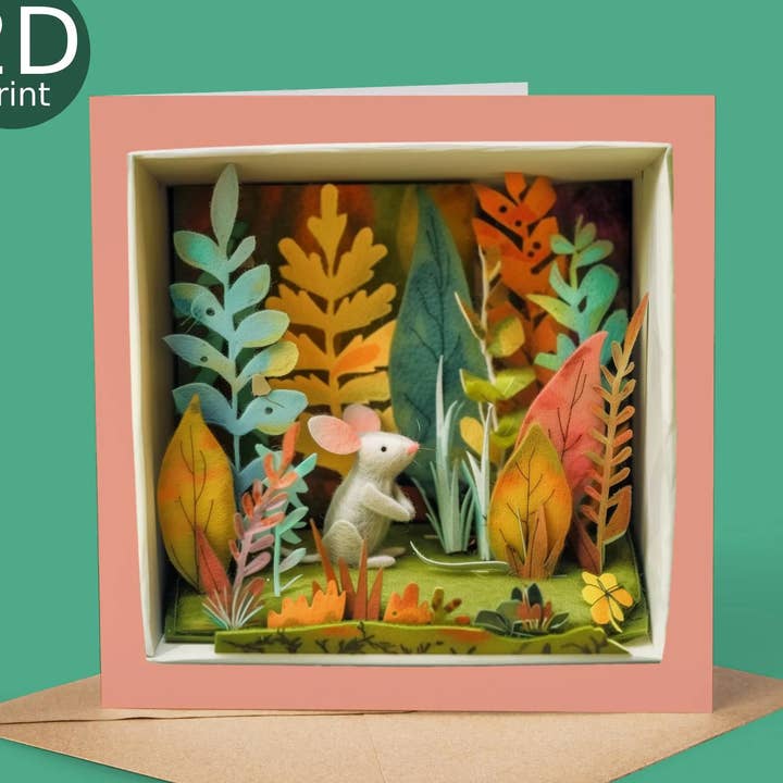 White Hedgerow Mouse 2D Printed Shadow Box Card for wholesale by Good Post Day