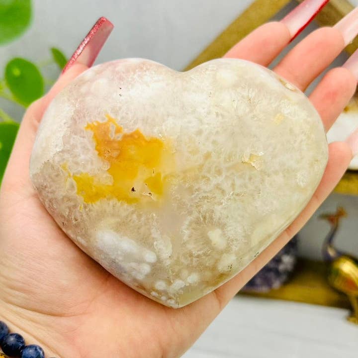 Cœur en agate fleurie polie en cristal - Vous choisissez - Saint-Valentin pour la vente par Rock Paradise
