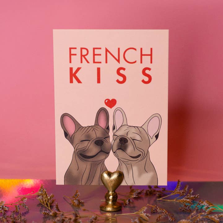 LOLLYPOPARTSTUDIO - Wholesale Everyday Greeting Card - Carte Bouledogue Français « French Kiss »1
