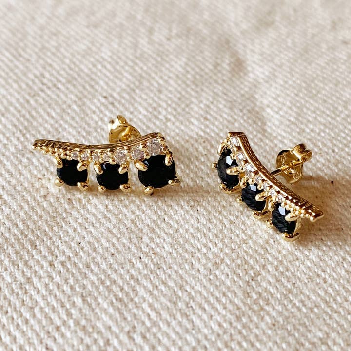 GoldFi - Wholesale Ear Jackets/Climbers - 18k Gold Filled Triple Stone Black Ear Climber Earrings0