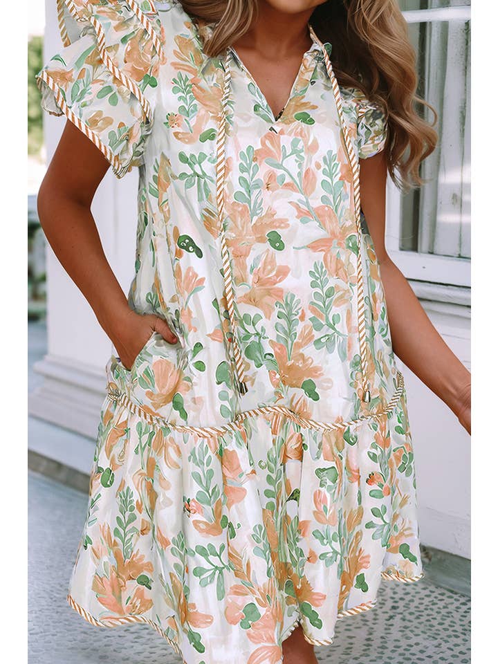 Little Daisy Closet - Wholesale Dress - Women's - LDC Floral Contrast Edge Layered Short Sleeve Mini Dress