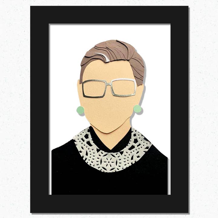 Retrato de Arte em Papel: Ruth Bader Ginsburg RBG emoldurado, feito à mão por atacado de Paper for the People