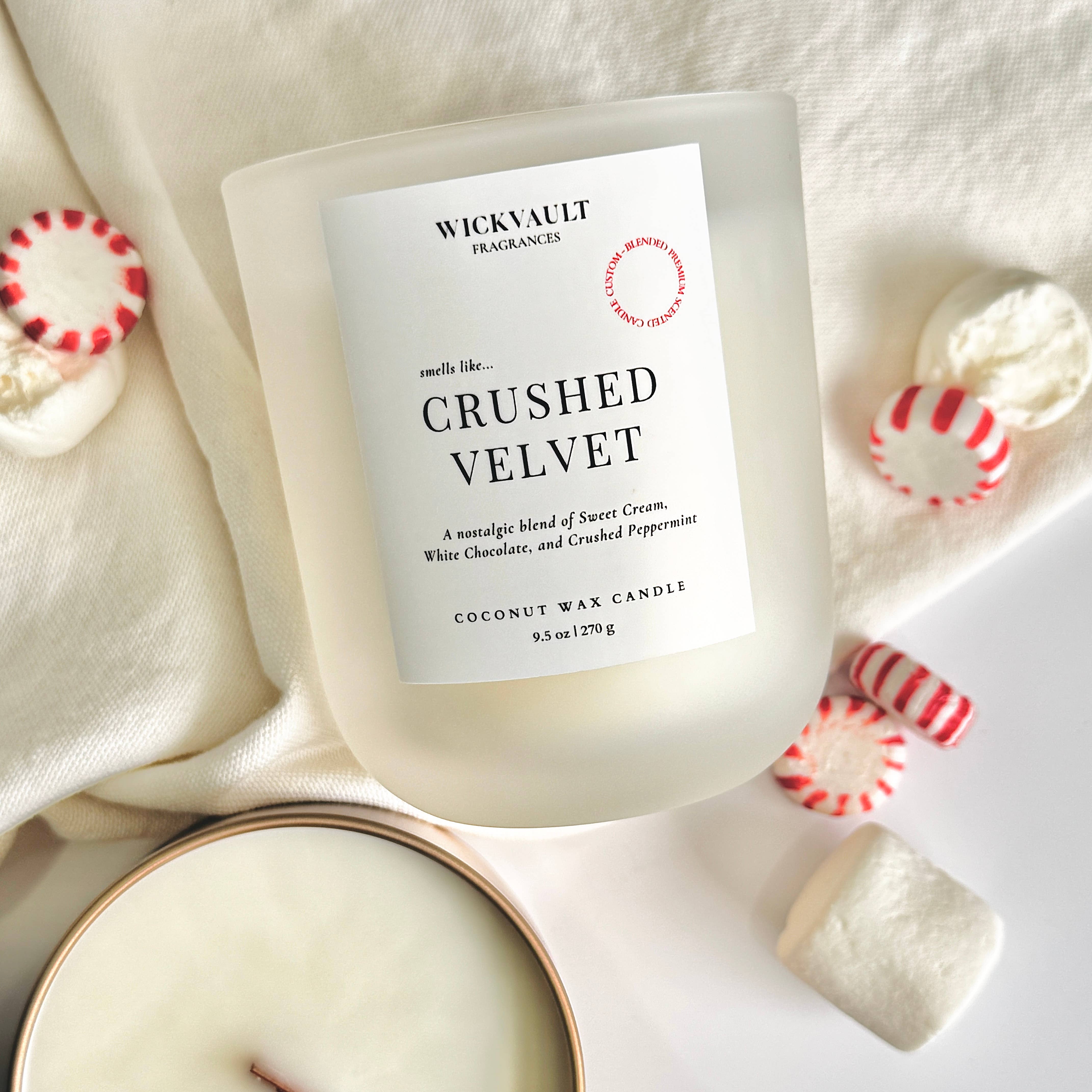 Wick Vault Fragrances - Wholesale Jar/Filled Candle - Crushed Velvet - 9.5 oz Frosted Glass Coconut Soy Wax Candle w/ Wooden Wick