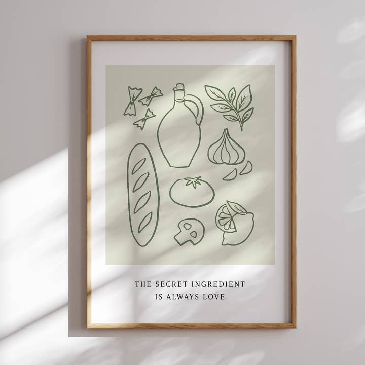 The Secret Ingredient Is Always Love Wall Print for wholesale by Nat Creative