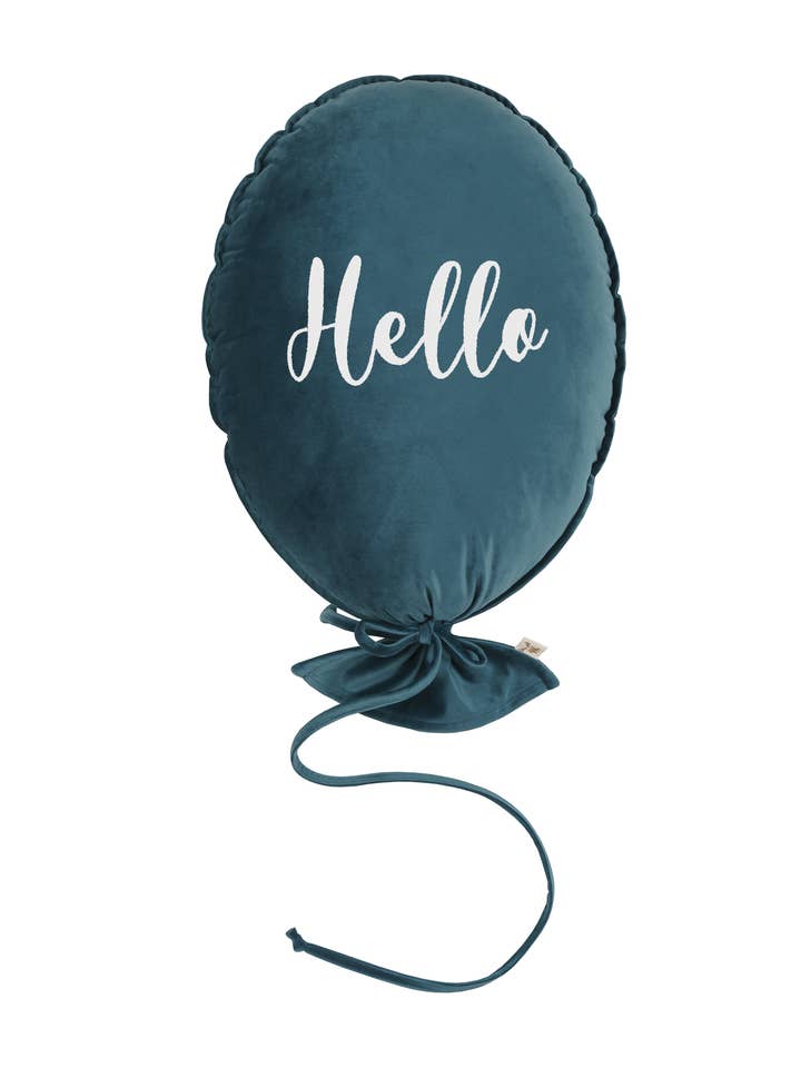 BALLOON PILLOW DELUX CRYSTAL TEAL HELLO ECRU for wholesale by Malomi Kids