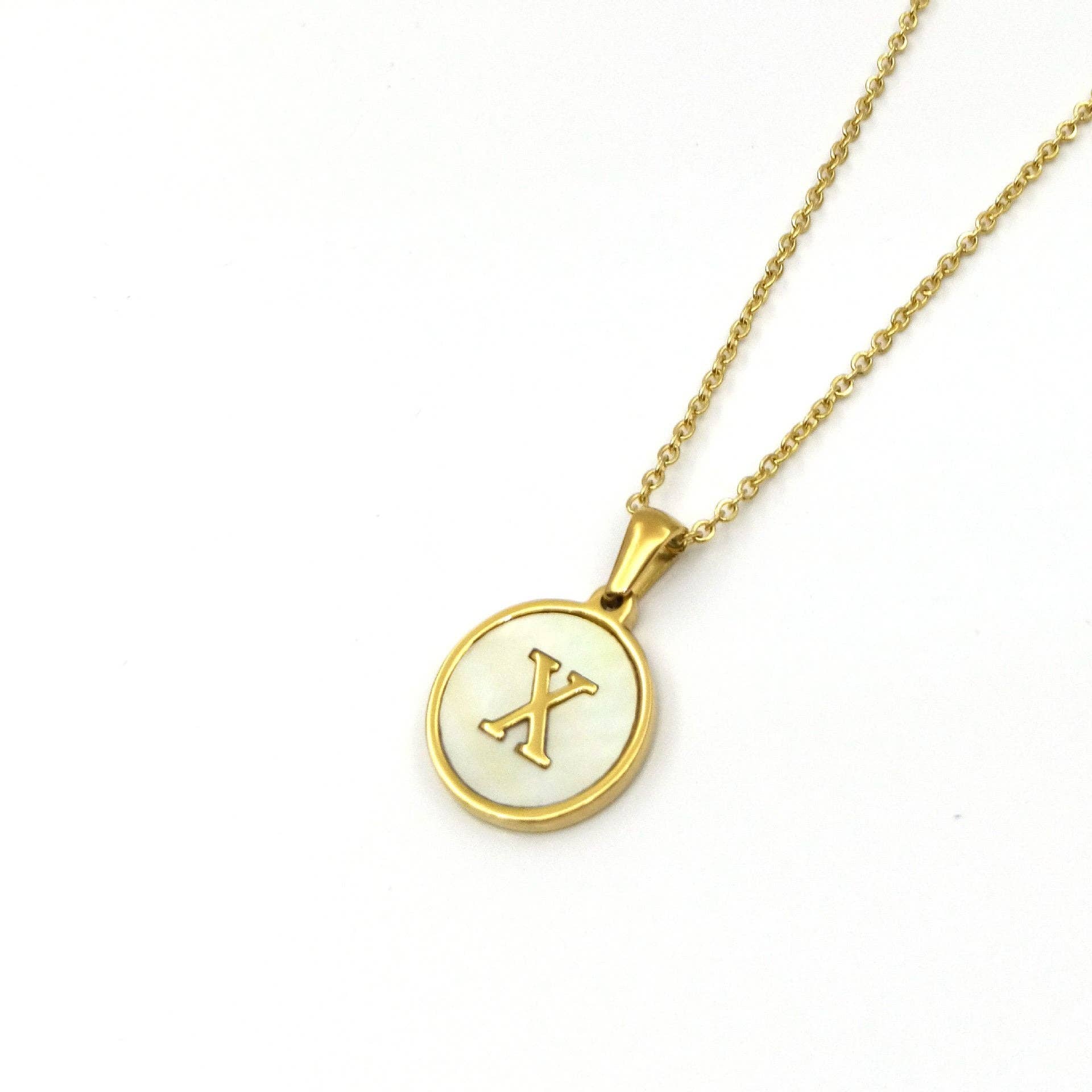 Mio Queena - Wholesale Pendant/Charm Necklace - Round 18K Gold-plated Stainless Steel 26 Letters Necklace25