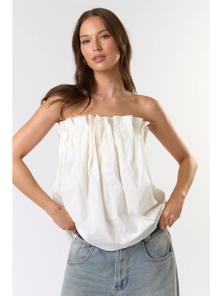 OFF WHITE ILT5239 Pintuck Pleated Tube Top for wholesale on Faire