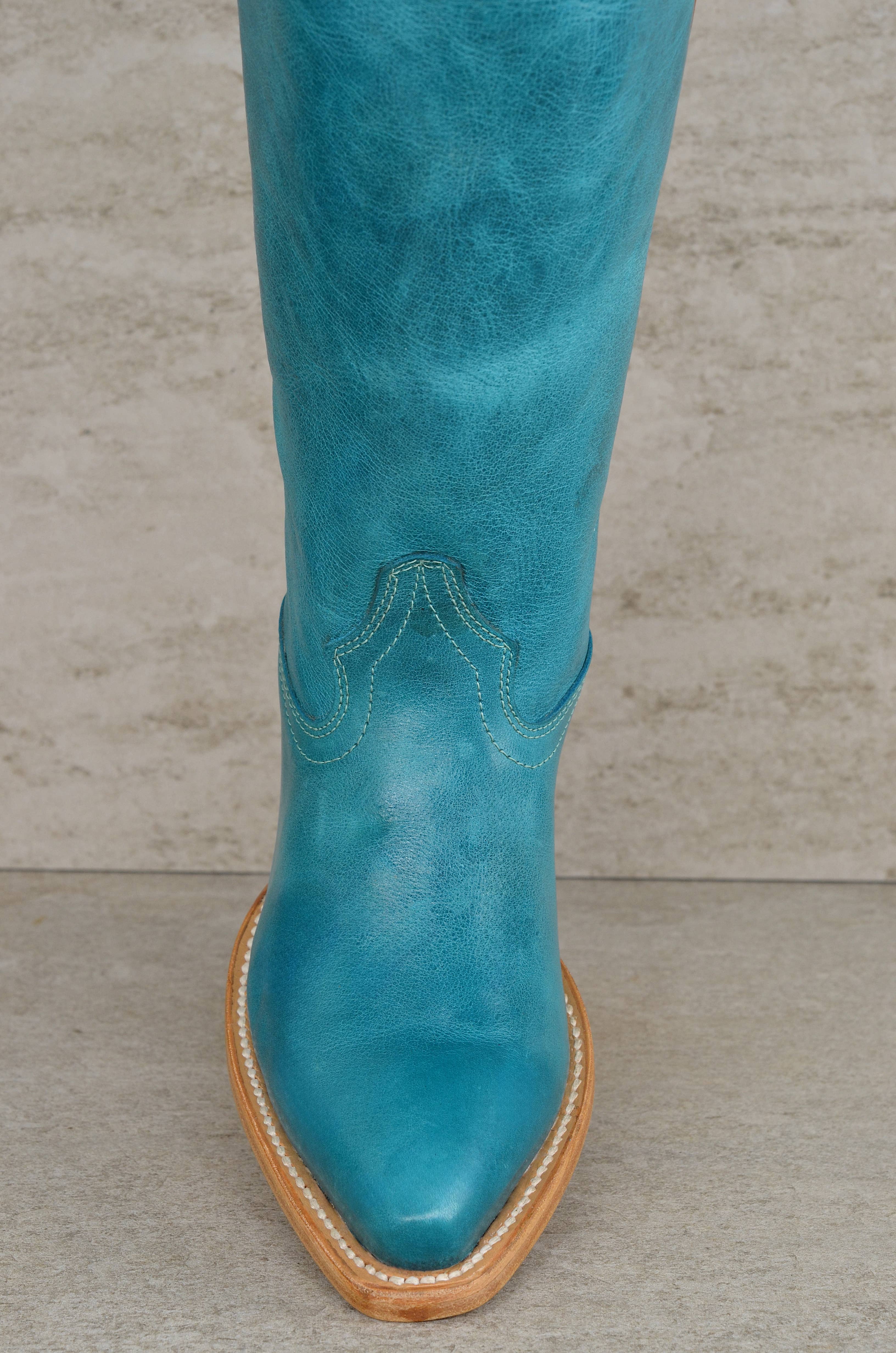 Jolene Turquoise Cowhide Women's Cowboy Boots for wholesale on Faire4