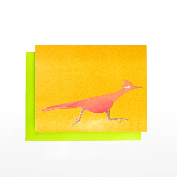 Neon Roadrunner - Risograph Greeting Card for wholesale by Next Chapter Studio