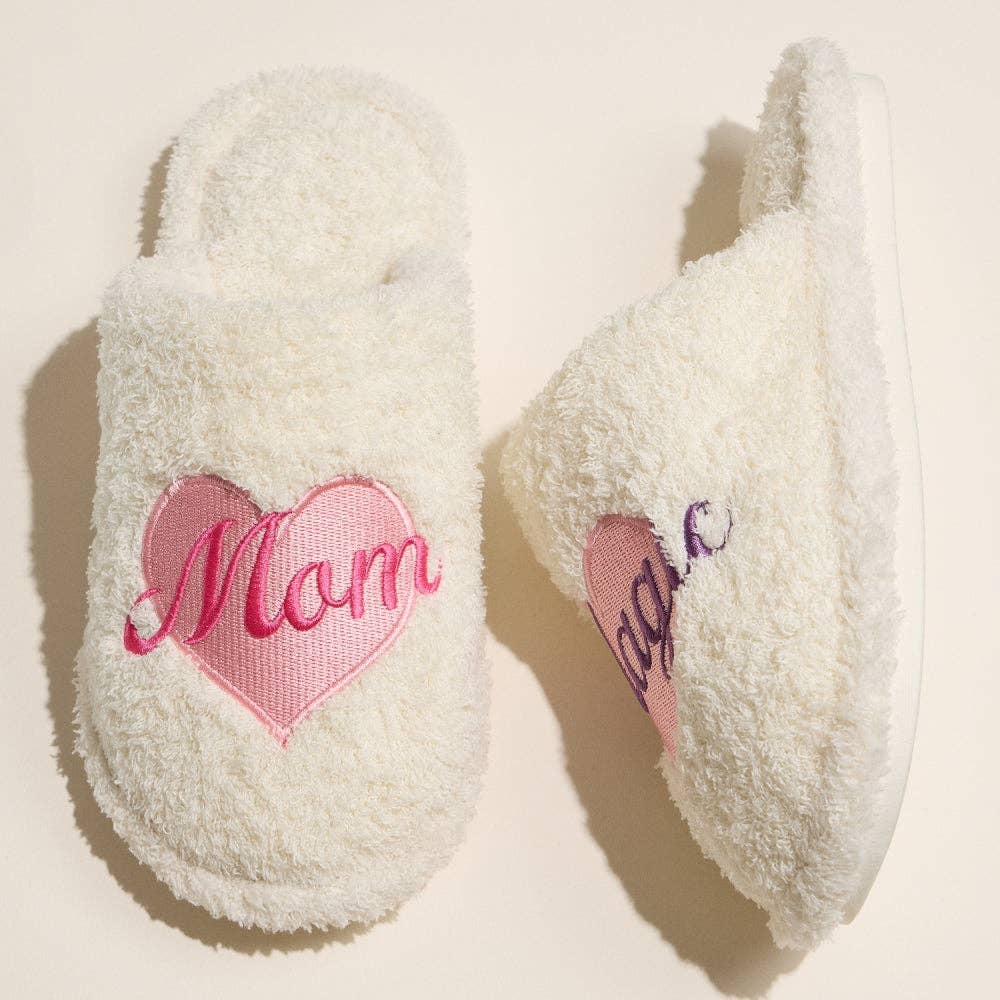 PK Fuzzy Slippers with Mom Magic Heart Embroidery for Christmas Gift for wholesale on Faire1
