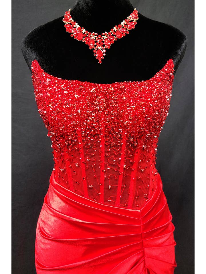 Chicas - Vente Robe de soirée – femme - Robe bustier en satin avec corset à perles et sequins C83123