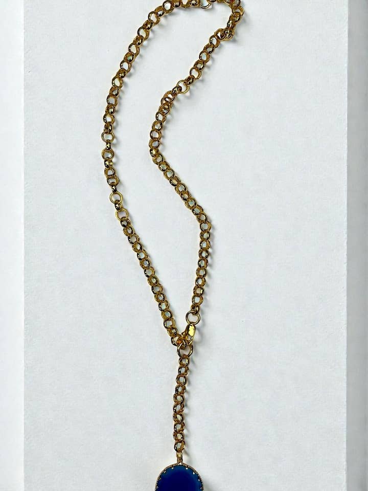 26" Guld Y-halsband Rolo-länk bästsäljare med blå kvarts för wholesale av Ava Capri