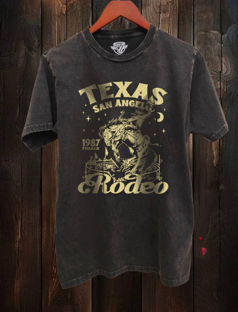 Country Deep Apparel - Vente T-shirt sérigraphié – unisexe - Finales du rodéo de San Angelo T-shirt décontracté délavé à l'acide (Copie)8