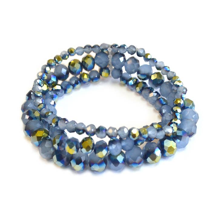 3 Pcs Set Stackable Multi Glass Beaded Stretch Bracelets for wholesale by StarryNYC