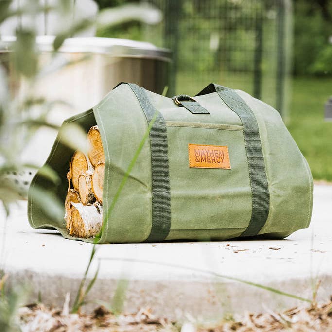 Mayhem & Mercy - Wholesale Storage Bin - Premium Waxed Canvas Firewood Sling Tote Wood Log Carrier