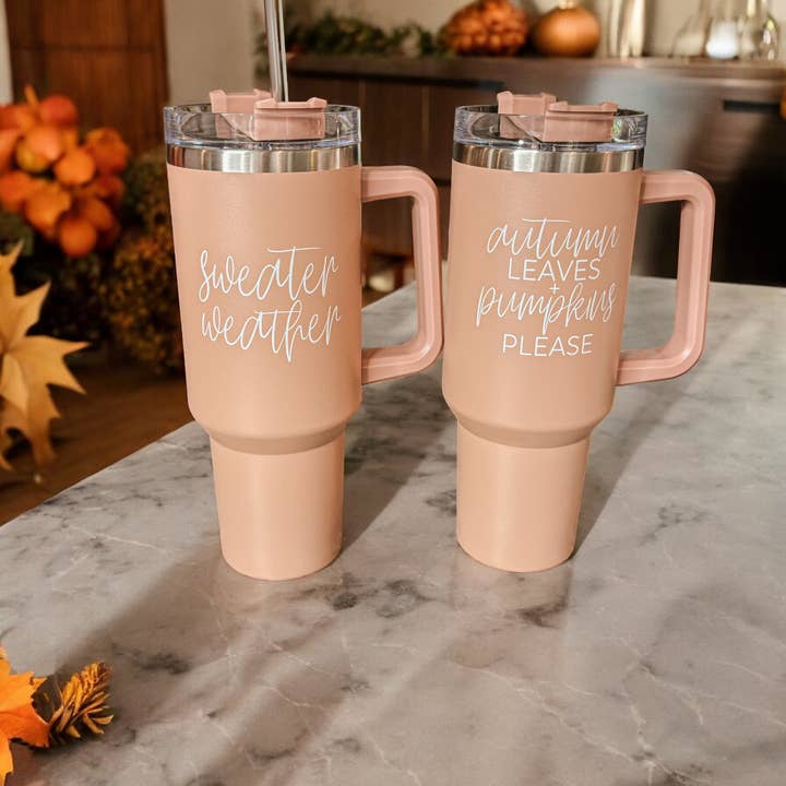 Gia Roma - Wholesale Insulated Mug/Tumbler - Fall 40oz Tumblers with Lid & Straw, Autumn Drinkware Mugs30