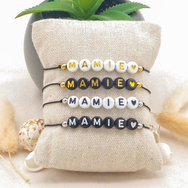 MAMIE bracelet with pearls and letters for wholesale by Créative Perles