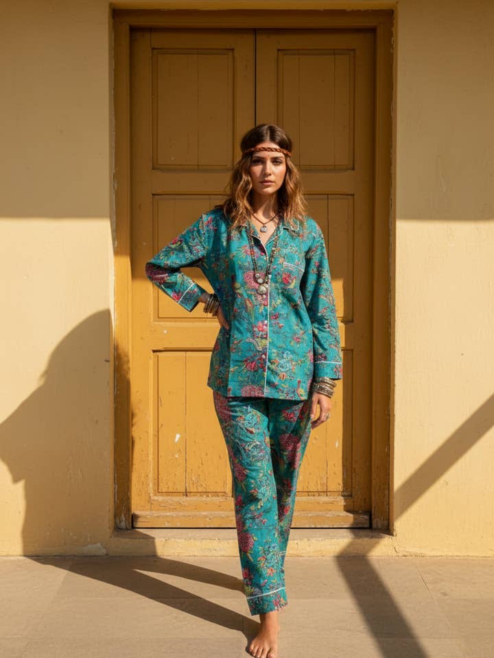 Handmade Cotton Pyjamas - Bohemian Sleepwear Gift Set Luxury for wholesale by Humanity Centred Designs