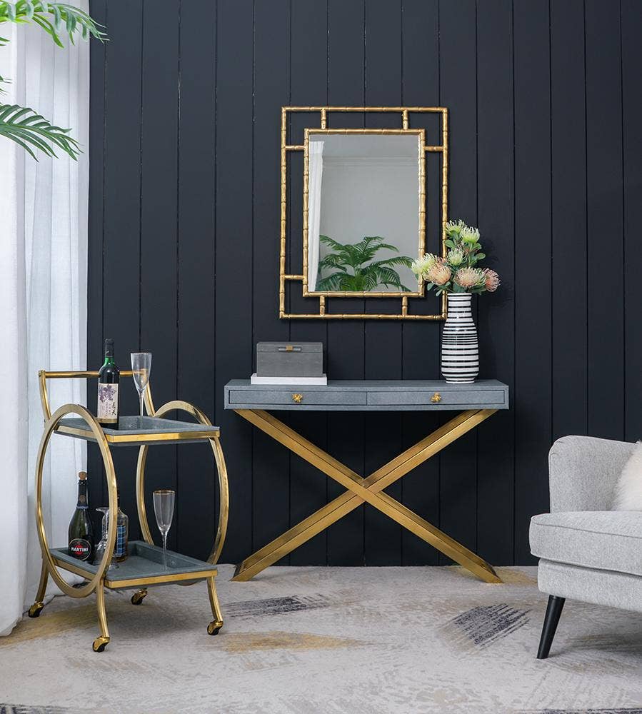 A&B Home Group Inc. - Wholesale Console Table - 43.5x14x32" Gray Faux Leather Crossed-Leg Console Table7