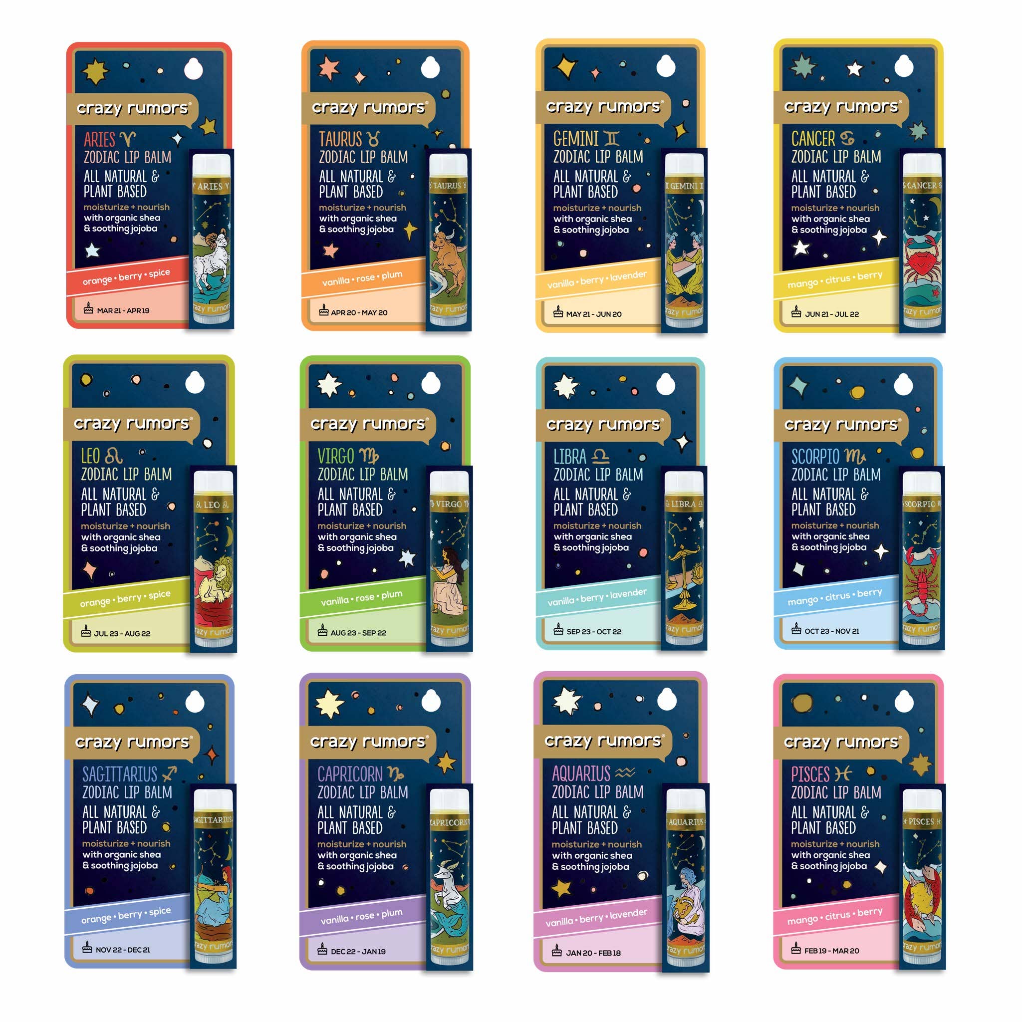 Crazy Rumors - Wholesale Lip Balm Set - Zodiac Lip Balm: Hang Card Gift Box - Full Set1