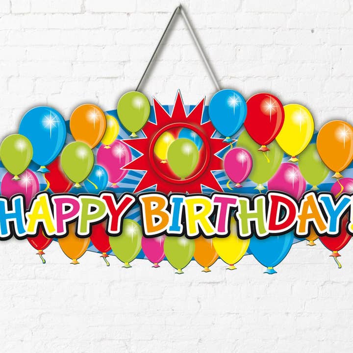 Tillykke med fødselsdagen ballon 3D dørskilt - 52cm x 27cm for engroshandel hos Folat