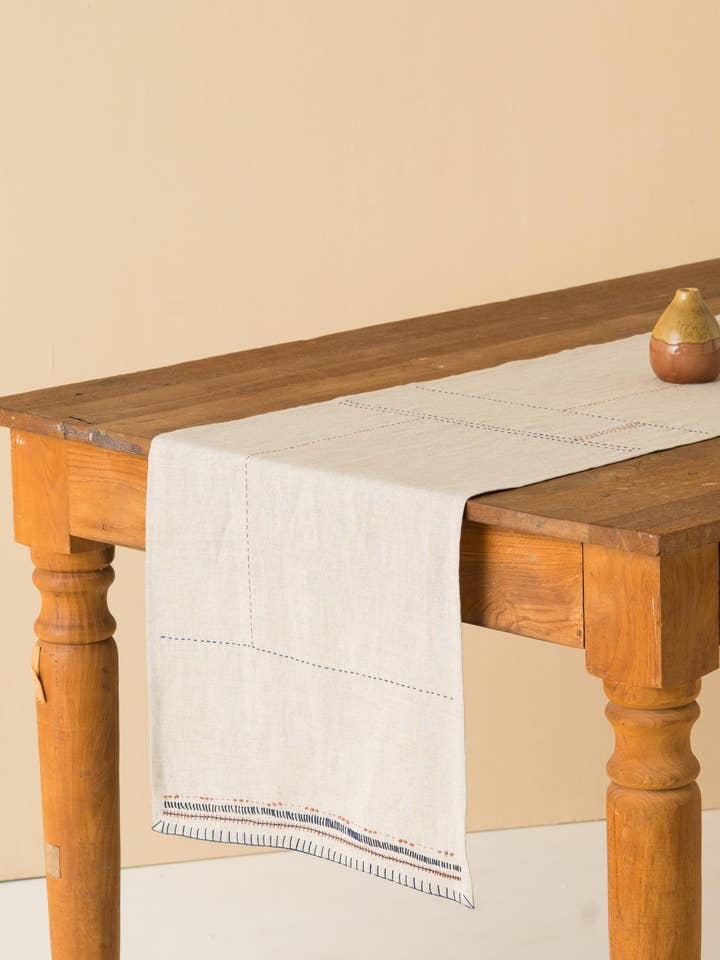 Embroidered Floret Linen Table Runner – Guest Dining for wholesale by Live Linen