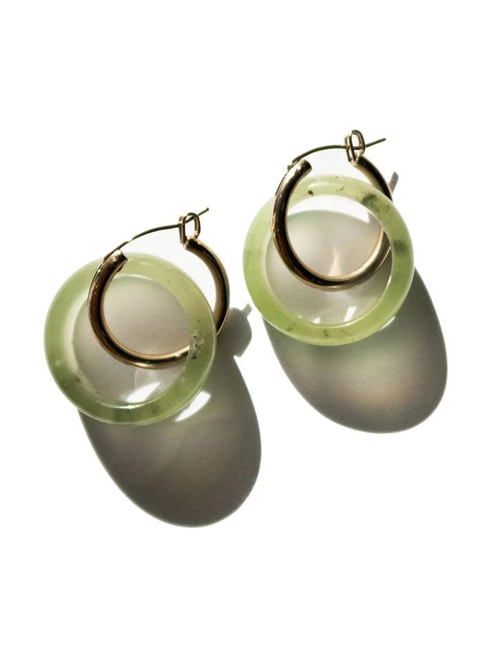 TEST Amelie Skinny — Jade Stone Hoop Earrings in Green for wholesale by seree