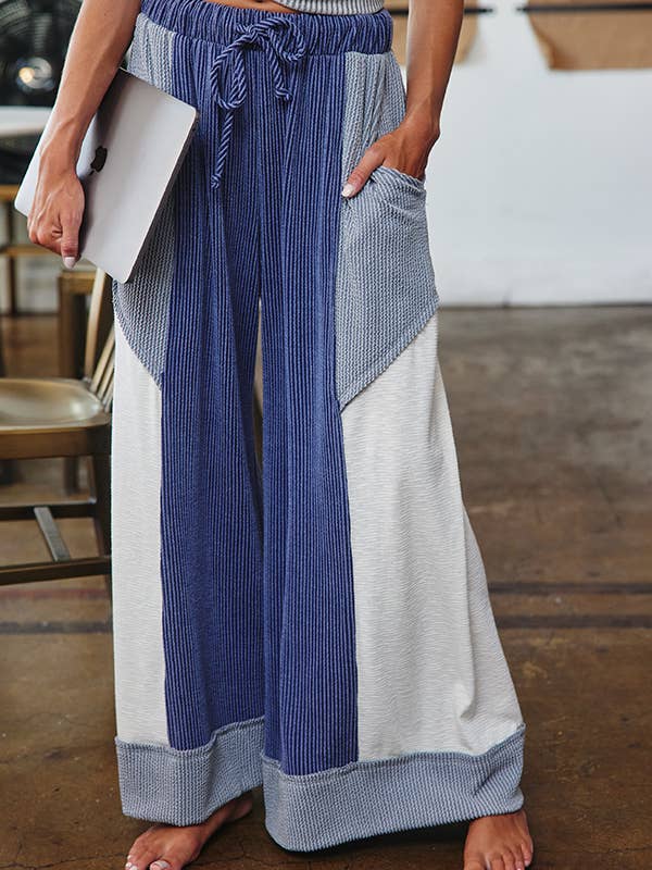 BUCKETLIST - Wholesale Pants – Women's - P5520 Color-Block Detail Rib Textured Wide Legs Pants7