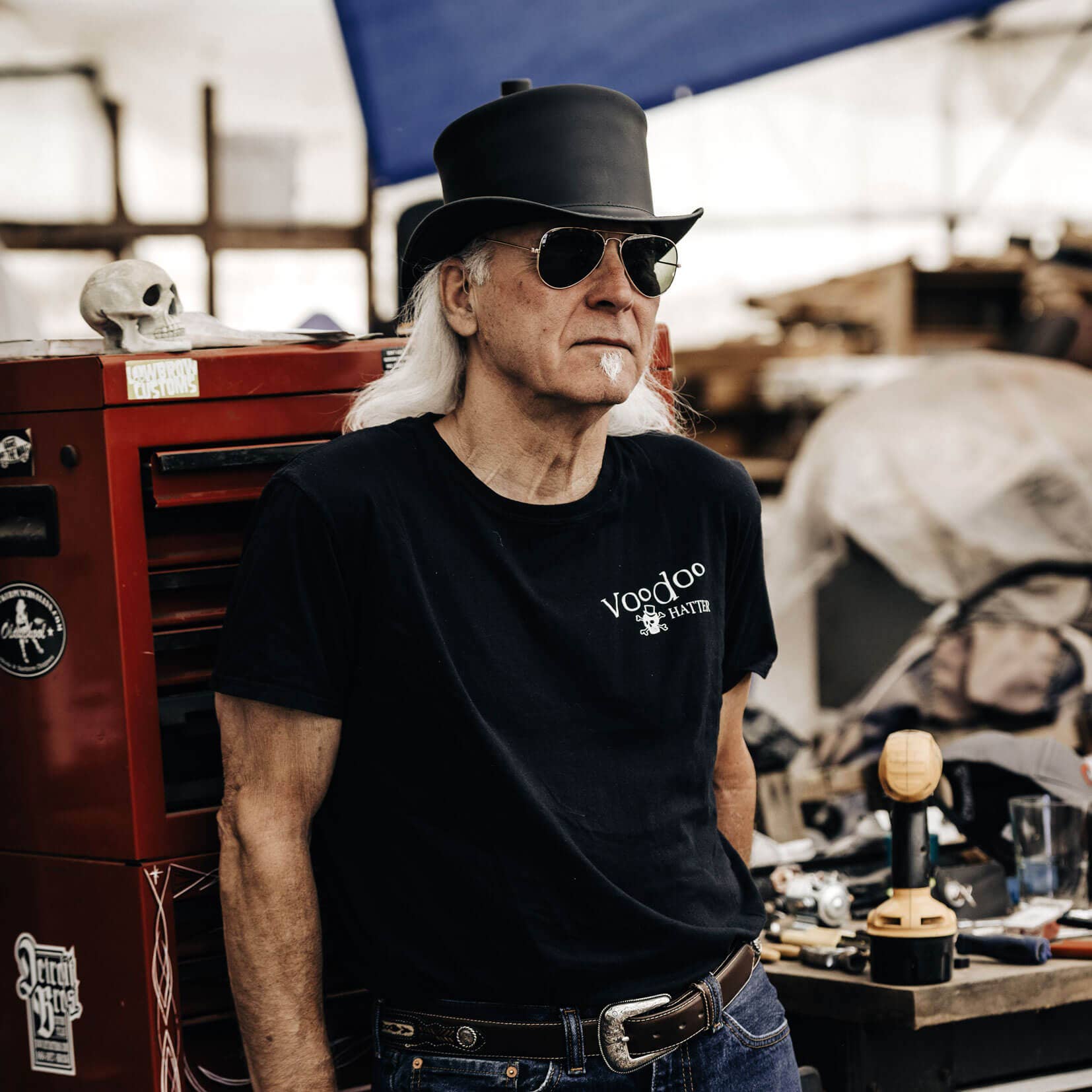 American Hat Makers - Wholesale Fedora - Uniseks - Biker Leren Hoge Hoed Zonder Band - Stijl El Dorado6