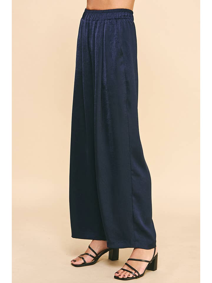 PINCH - Wholesale Pants - Women's - HIGH WAIST SATIN PANTS - NAVY