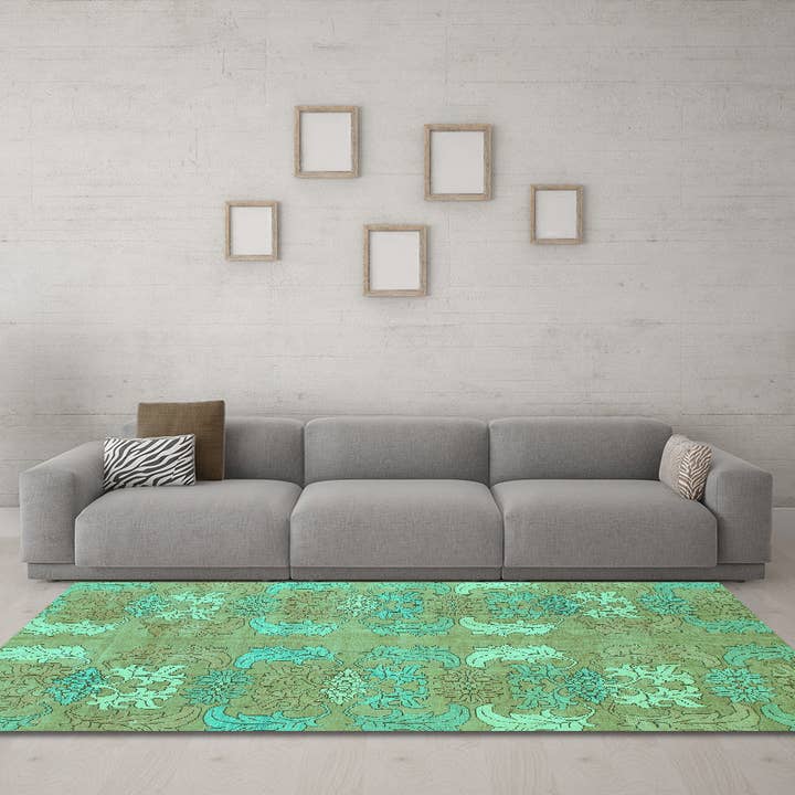 Tapis moderne de couleur turquoise abstraite lavable en machine pour la vente par Ahgly