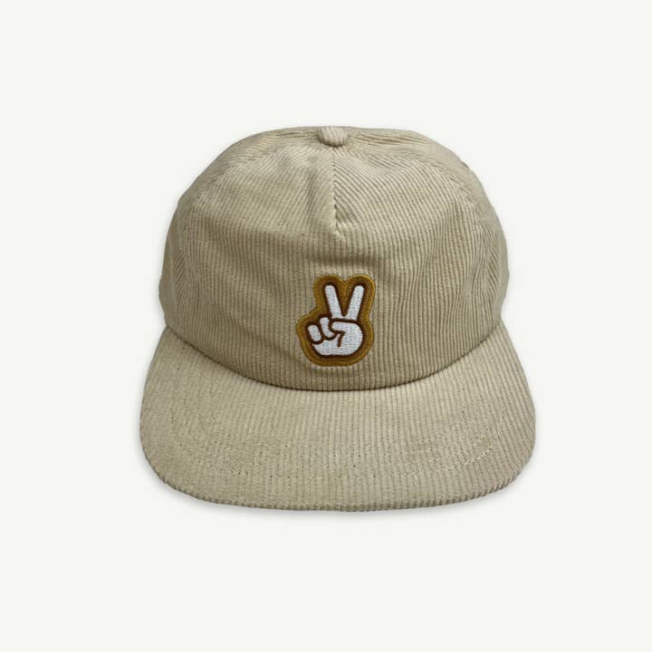 Banabae - Wholesale Baseball Cap - Kids - Peace Pinch Front Cord Kids Cap - Ecru