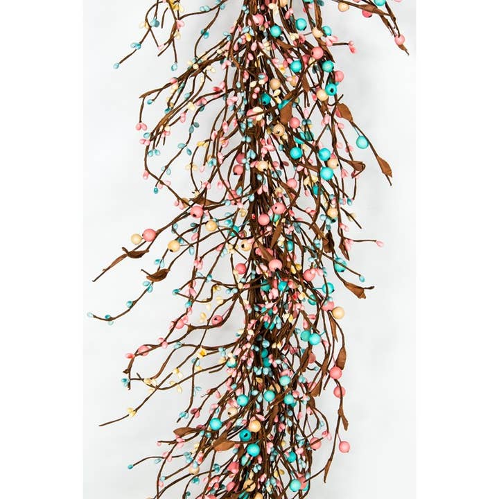 Mixed Berry Garland W/Leaves, 53In, Hw, Light Teal, Light for wholesale by KMI International Corp.