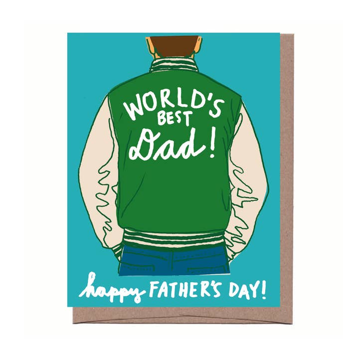 Varsity Jacket Father's Day Card for wholesale by La Familia Green