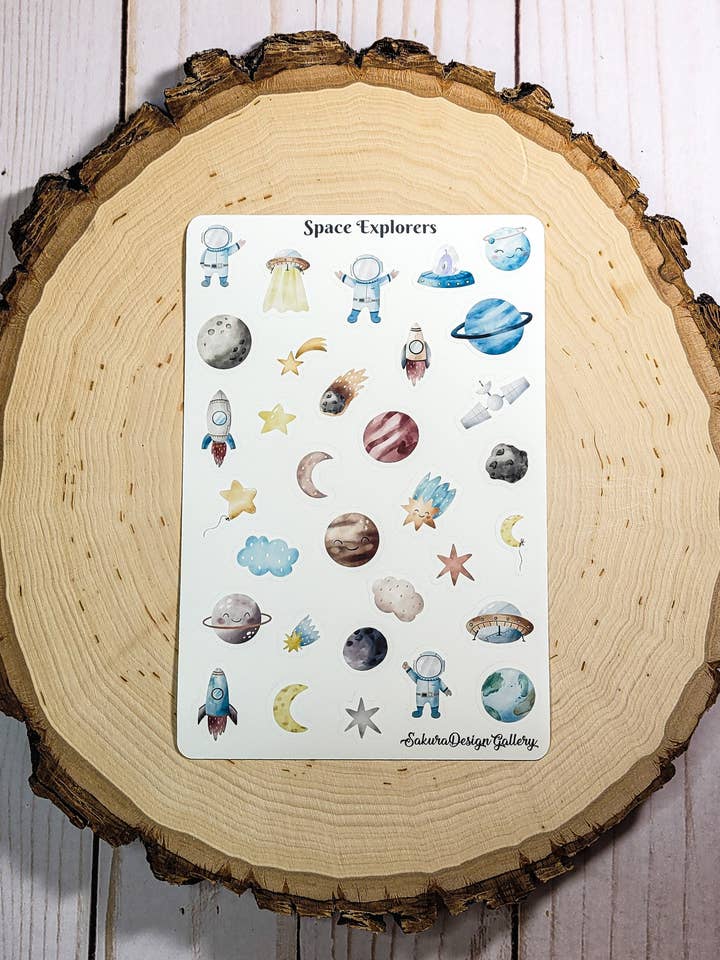 Hoja de Pegatinas de Exploradores Espaciales – Pegatinas de Astronauta y Galaxia para venta al por mayor de Sakura Design Gallery
