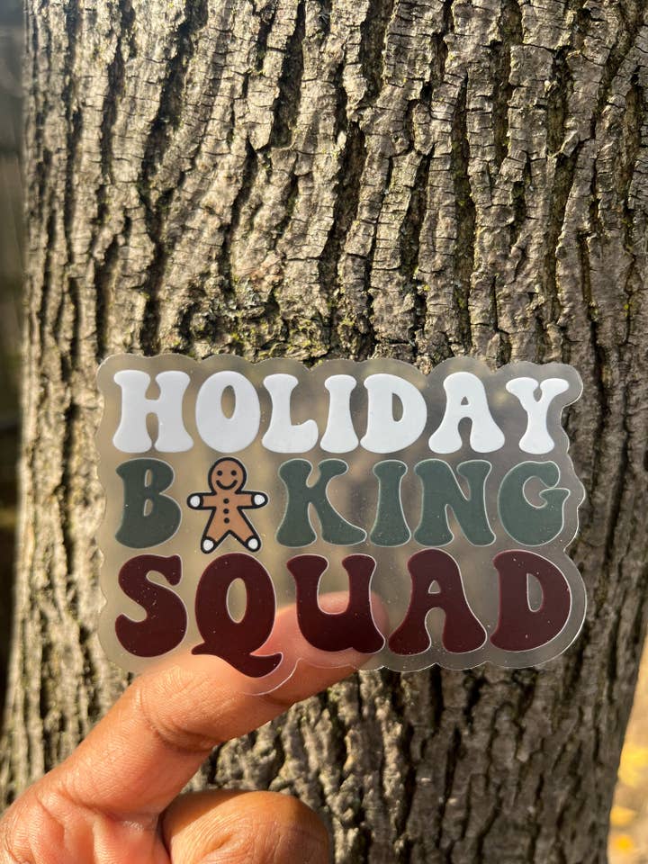 Holiday baking squad clear sticker for wholesale by Alex Greco Lettering
