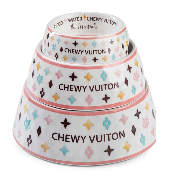 Haute Diggity Dog - Wholesale Pet Bowl - Cat/Dog - White Chewy Vuiton Dog Bowl - 3 Sizes!! Dog Food Bowl