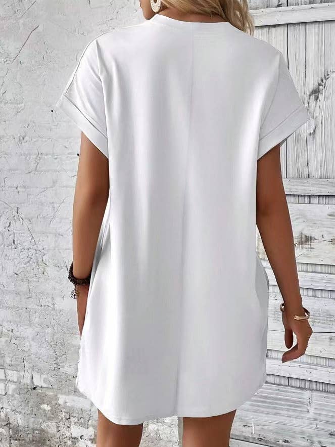Suhkasana - Wholesale Dress - Women's - Relaxed Fit Cotton Short Sleeve Pocket Dress for Summer