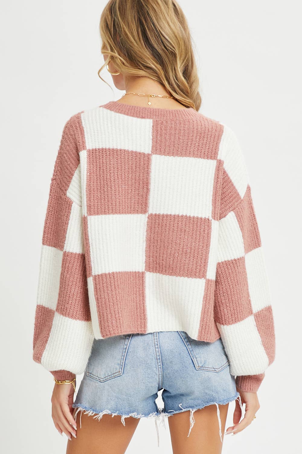 Sweet Lovely by Jen - Wholesale Knit Sweater - Women's - CASUAL SOFT COZY  RELAXED FIT CHECKER KNIT SWEATER12