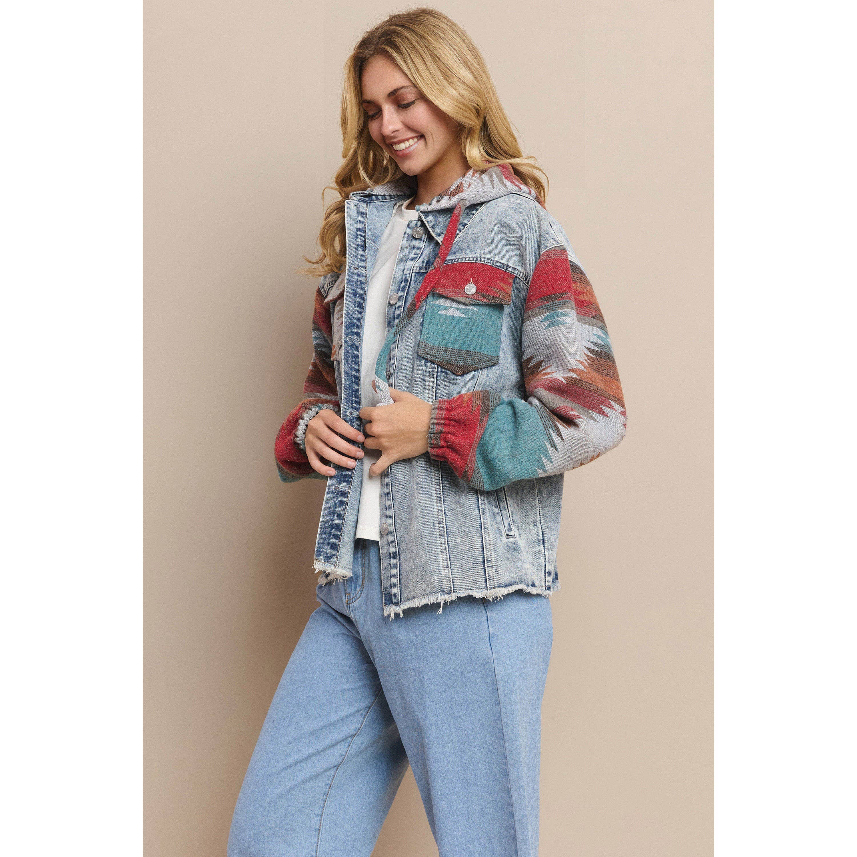 Mapcie – wholesale Shirt Jacket/Shacket - Women’s – WASHED AZTEC DENIM SHACKET WITH POCKET12