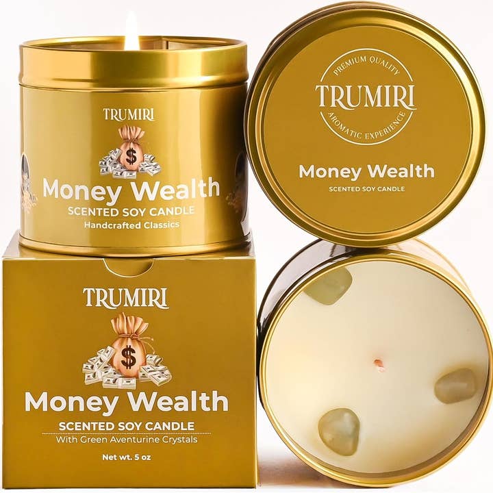 Money Wealth Scented Soy Wax Travel Tin Candle Non Toxic for wholesale by TRUMIRI Incense Candles & Aromatherapy