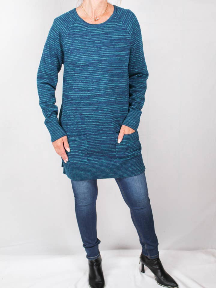 19F4100-T - Teal Combo - Trui A1021 voor wholesale door K & C Clothing, Inc.