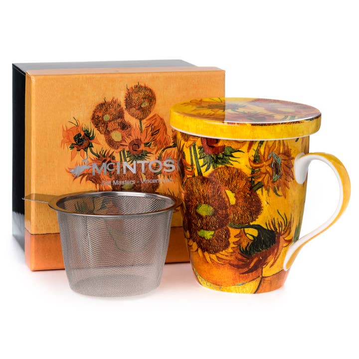 McIntosh Mugs - Wholesale Coffee Mug - Van Gogh 'Sunflowers' Tea Mug w/ Infuser & Lid