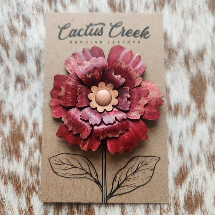 Cocklebur & Co. - Wholesale Hat Accessory - Women's - Prairie Peony Collection- Genuine Leather Flower Hat Pins