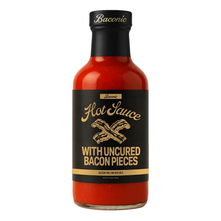 Baconic Hot Sauce | With Real Bacon Bits and No Seed Oils for wholesale by FLOCK Chicken Chips