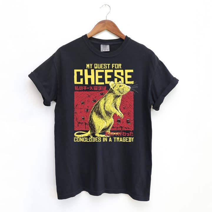 Blue Giraffe Inc – wholesale Screen printed t-shirt – unisex – The Quest for Cheese Mouse T-Shirt2