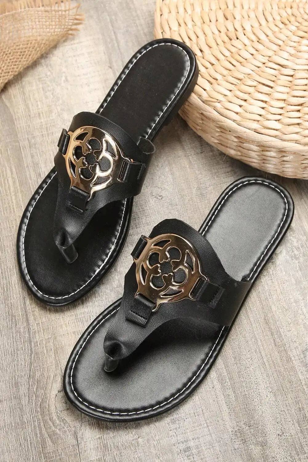 StyleGalX – wholesale Sandals – Women's – elegant black metal decor slippers5