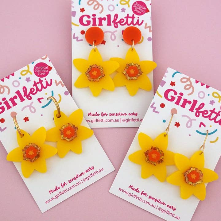 Girlfetti - Wholesale Dangle earrings - Daffodil Acrylic Dangle Earrings5