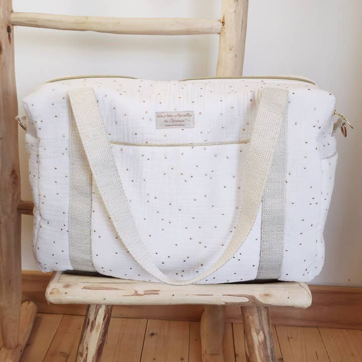 Bleetaske/barnevogn/weekend hvidguld prikker økologisk bomuld for engroshandel hos Les p'tites Merveilles de Bérénice